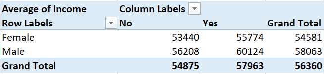 Gender wise Income Pivot Table